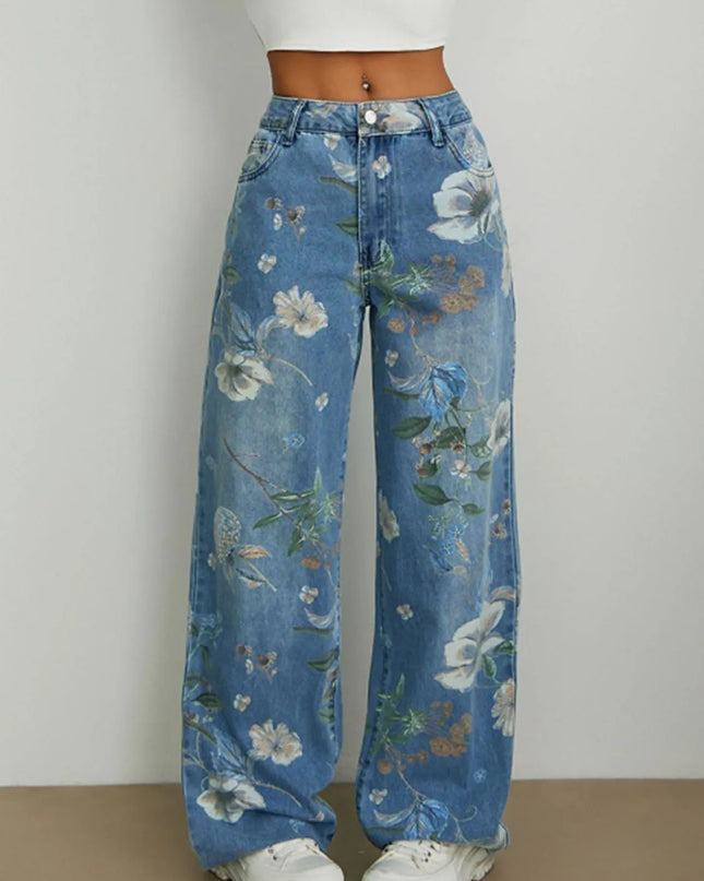 Printed Wide Leg Jeans
